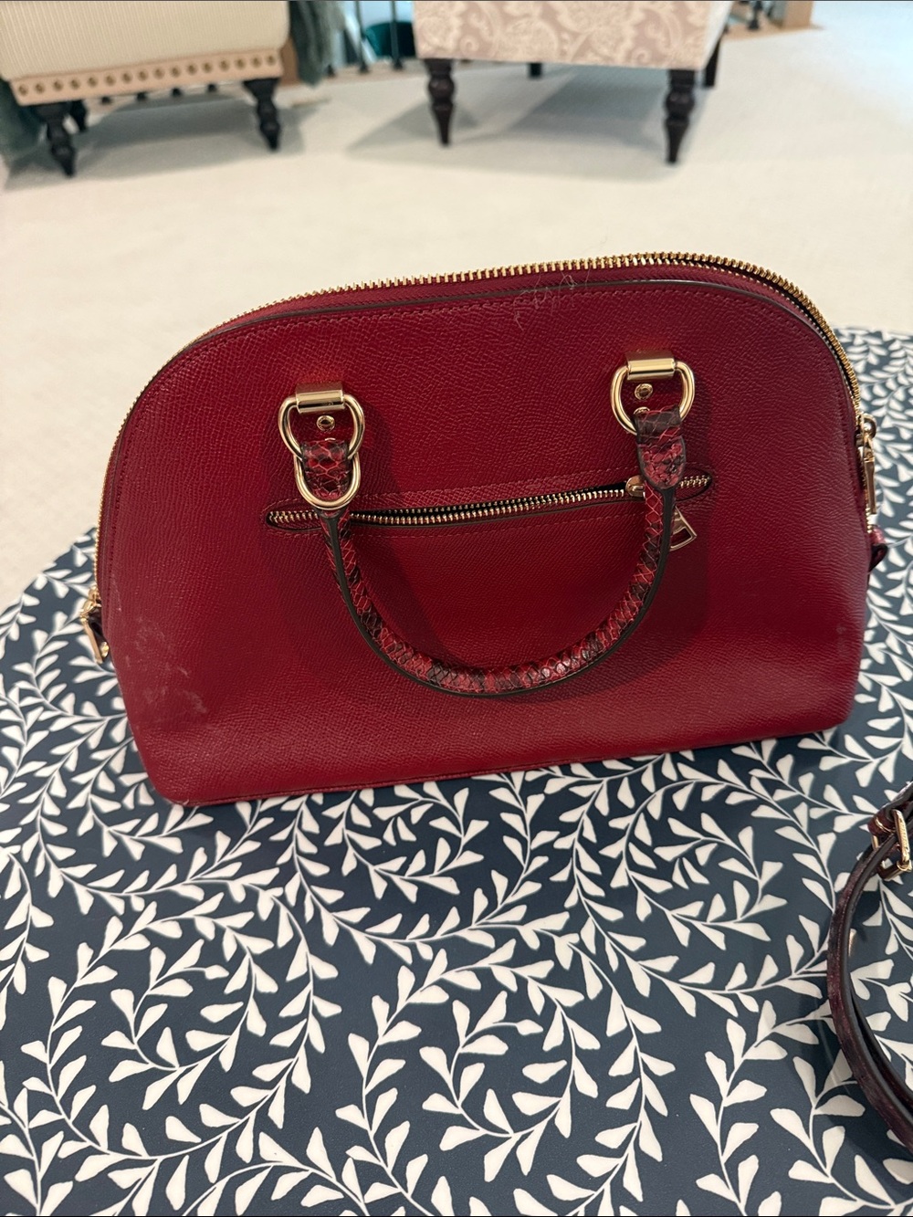 COACH Red Leather Dome Satchel with Gold Hardware and Removable Strap - Picture 2 of 5